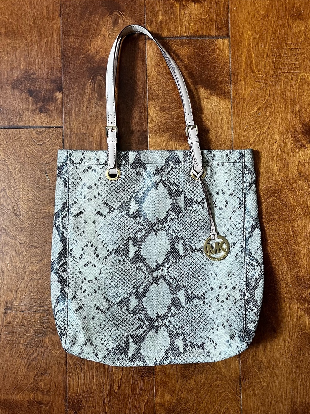 Michael Kors Large Python Embossed Leather Satchel Tote Bag Purse Shopper